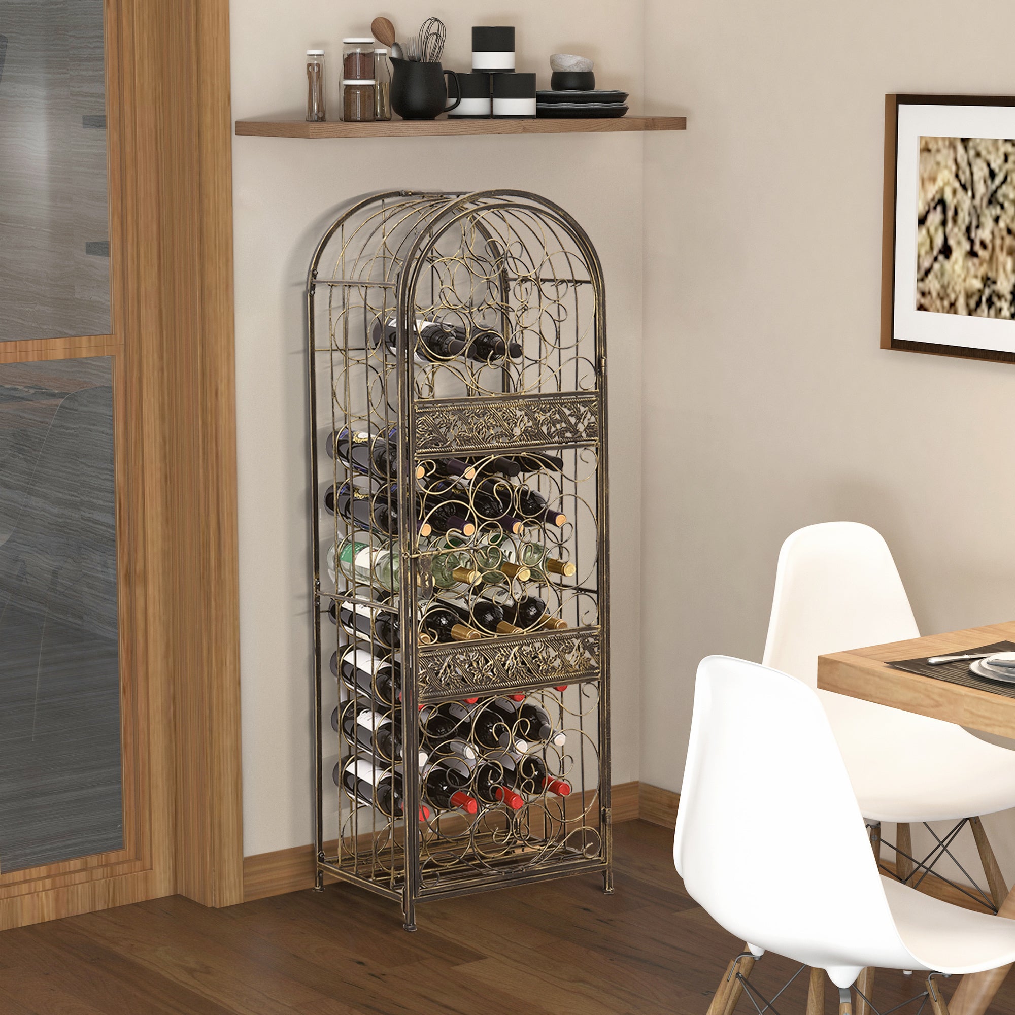 Antique Bronze Cellar: 45-Bottle Floor Wine Rack with Locking Door