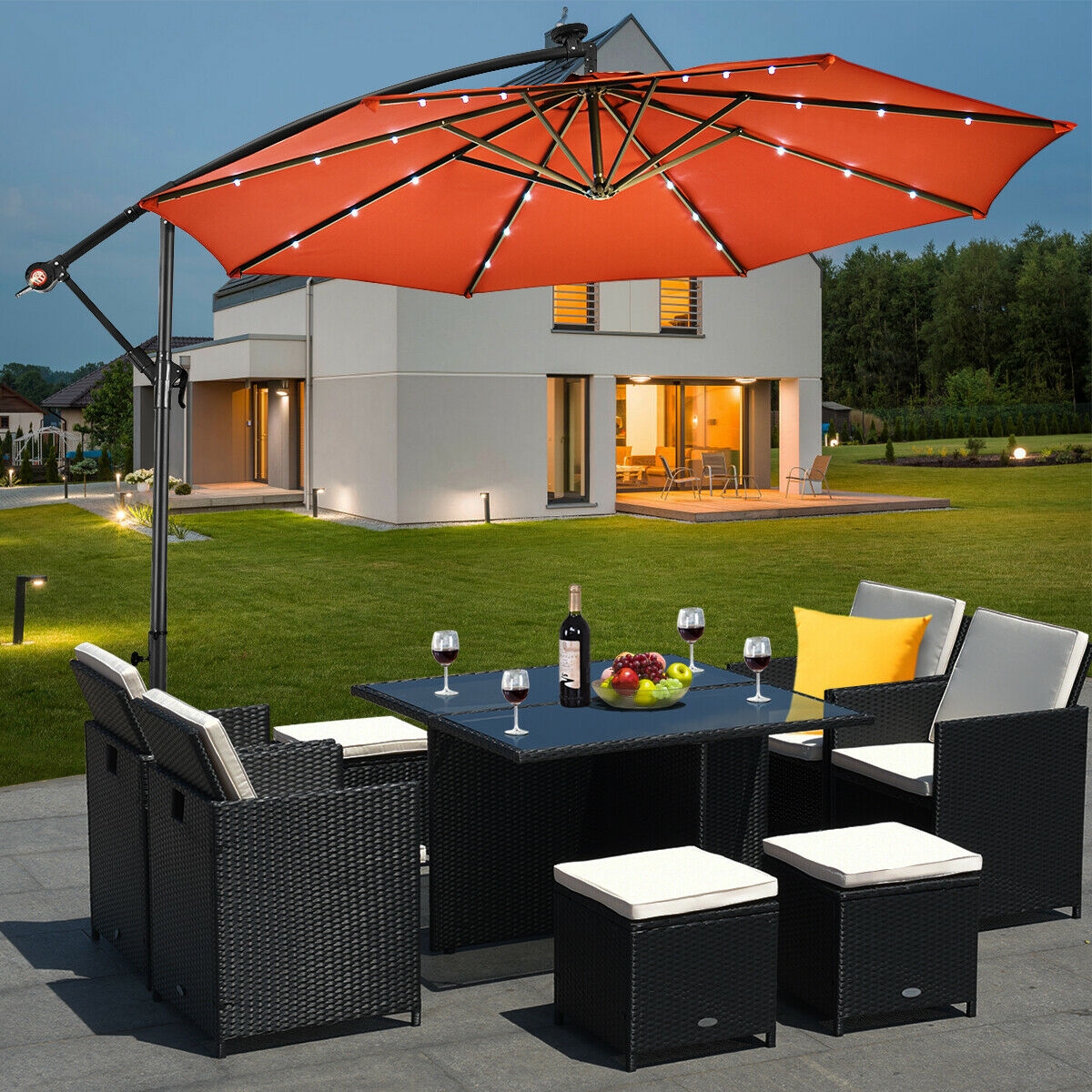 10 foot patio umbrella with solar lights 10/11/12ft Solar LED Round Cantilever Patio Umbrella